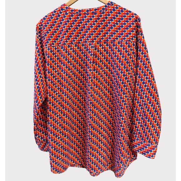 Talbots Geometric Red Blue Print Long Sleeve Button Blouse Classic Chic Top 2X - Picture 5 of 7